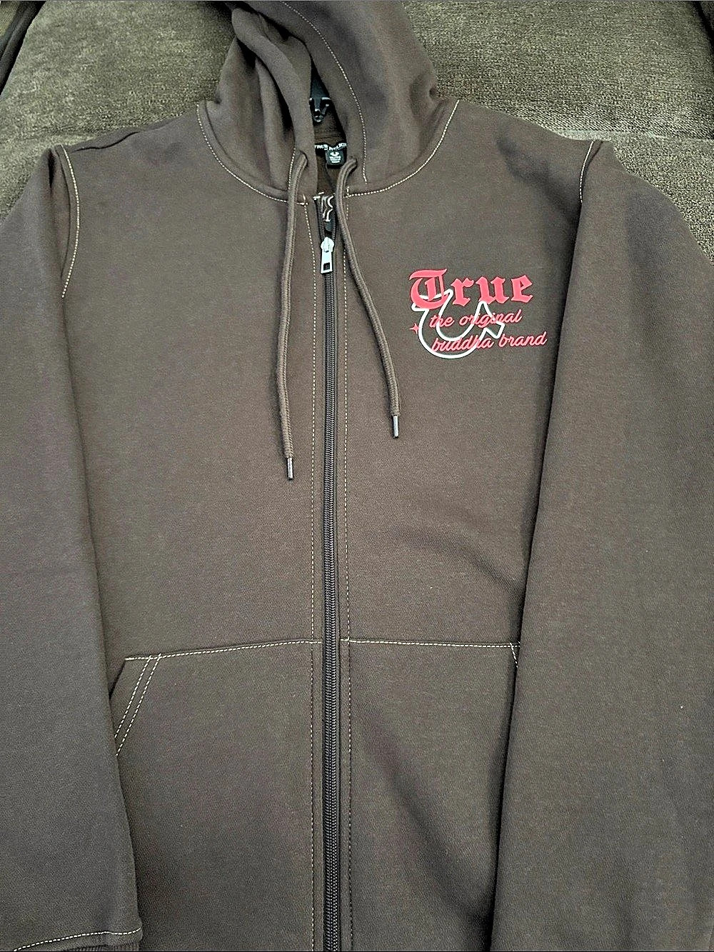 True Religion Applique Multi Zip Hoodie Brown & Red XL - Picture 12 of 12